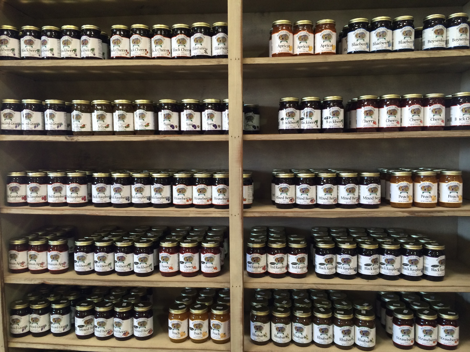 Shelf of jams for sale